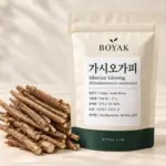 가시오가피 / Siberian Ginseng (Eleutherococcus senticosus) BOYAK pouch and actual sold ingredient packaging example