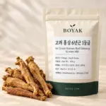 고려 홍삼 6년근 1등급 / 1st Grade Korean Red Ginseng (6 years old) BOYAK pouch and actual sold ingredient packaging example
