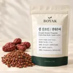 생 산조인 / 묏대추씨 / Zizyphi Semen Preparata ( Spine Date Seeds / Jujube seeds ) BOYAK pouch and actual sold ingredient packaging example