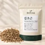 길초근 / Valerian Root (Cut / Sifted) BOYAK pouch and actual sold ingredient packaging example